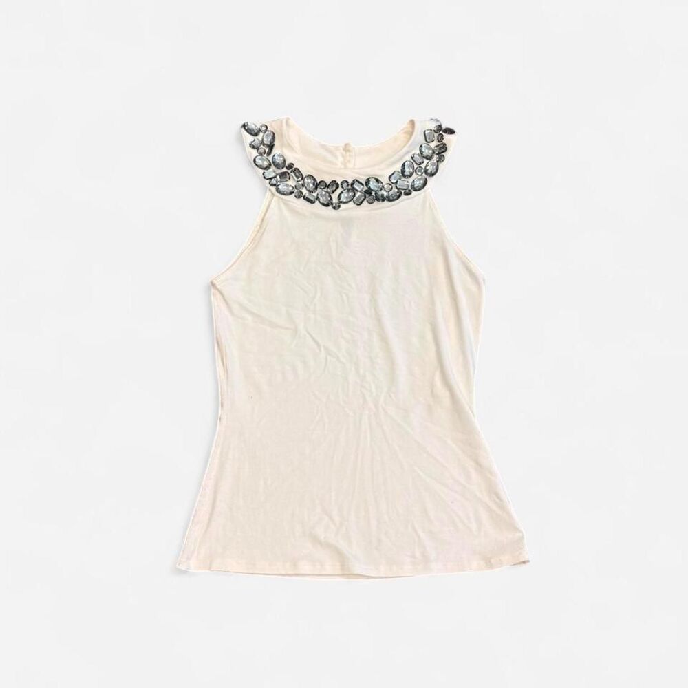 Y2K Sleeveless Top Embellished Rhinestone Collar Neckline Going Out Top